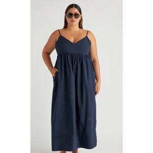 100% Organic Cotton Poplin Tiered Sleeveless Summer Maxi Dress Navy XS NWT #30